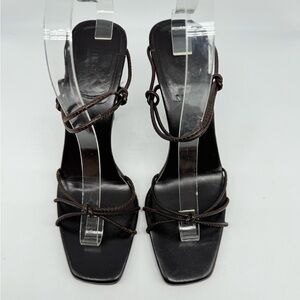 Gucci By Tom Ford Dark Brown Leather knotted Strappy Bamboo Heel sandals 9.5